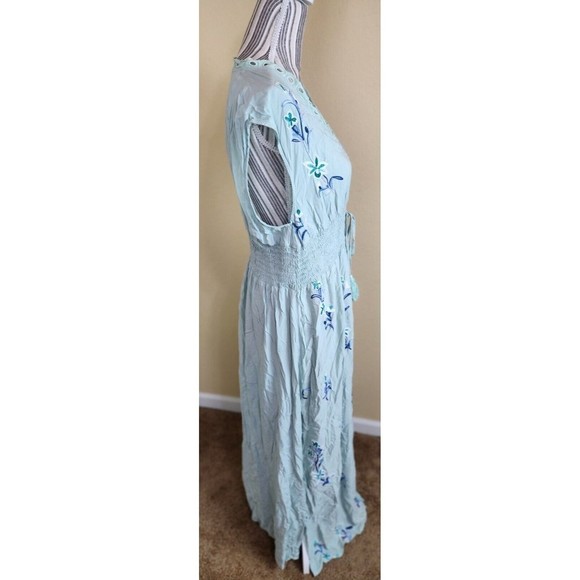 Hekka Blue Embroidered Floral V-Neck Cap Sleeves Maxi X-line Dress size XXL - Picture 6 of 16